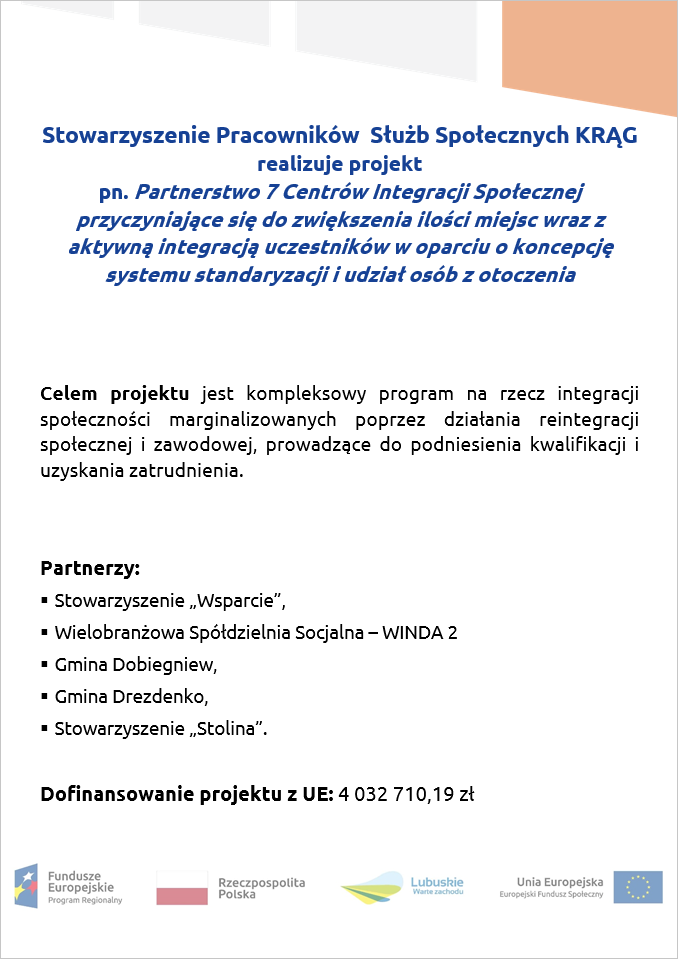 Plakat projektu Partnerstwo 7 Centrów Integracji Społecznej